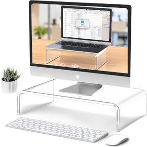 Acrylic Monitor & Laptop Stand Riser - Clear Computer & Laptop Stand for Desk - Compatible with iMac, MacBook & All Notebooks - White Aesthetic Decoration for Office & Home