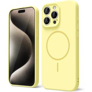 oakxco for iPhone 15 Pro Max Case Silicone Mag Safe, Magnetic Slim Thin Phone Case Compatible with Magsafe, Women Girls Cute Girly Aesthetic Soft Rubber Gel Safecase with Camera Cover, Yellow