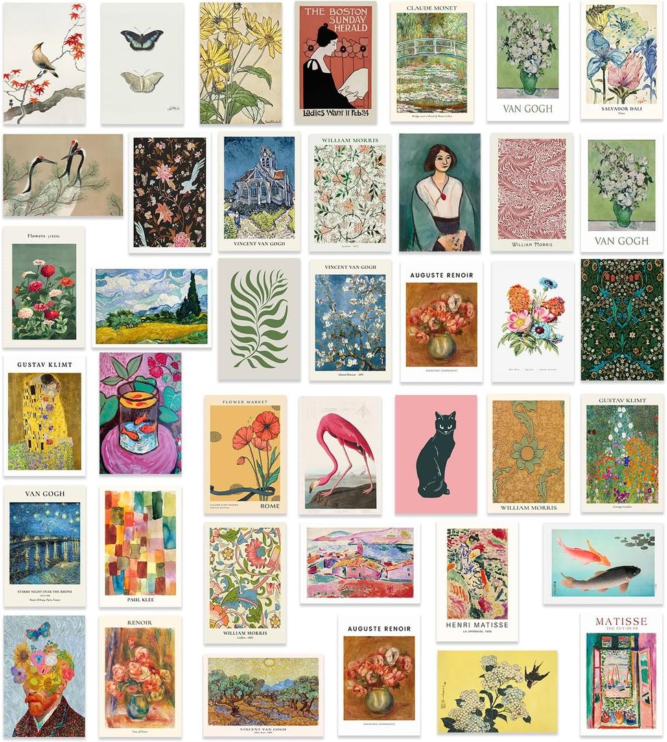 KBKBART 40 Pcs Vintage Wall Collage Kit Maximalist Paintings Art Prints Vintage Famous Artists Aesthetic Prints Cards Photo Wall Decor Aesthetic Collage Dorm Bedroom Decor (Eclectic)