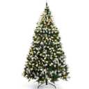 7.5 ft. Pre-lit Snowy Artificial Christmas Tree 1398 Tips with Pine Cones and Red Berries