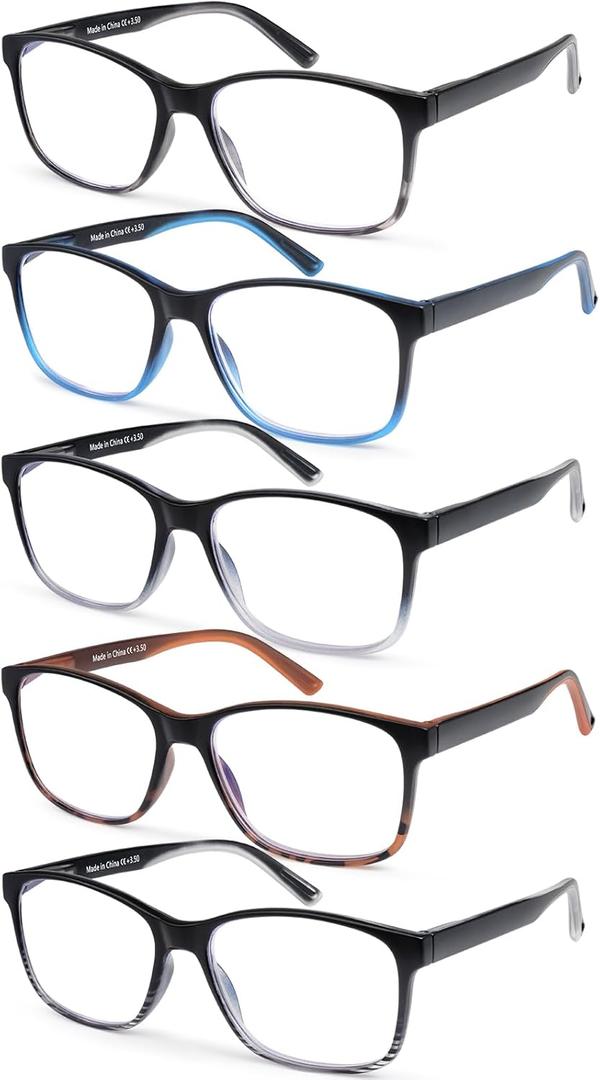 5 Pack Blue Light Blocking Reading Glasses for Men with Spring Hinge Fashion Large Wide Computer Readers for Men