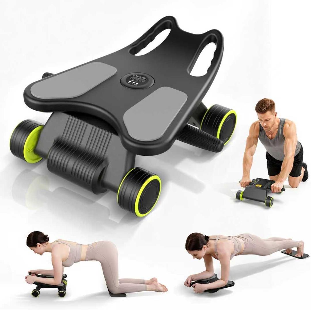 Ab Roller with Elbow Support, Ab Roller Board Core Workout Machine with 4 Wheels, Mini Pilates Reformer Equipment for Home Gym, Abdominal Full-Body Strength Exercise Trainer with Knee Pad (Black & Green)