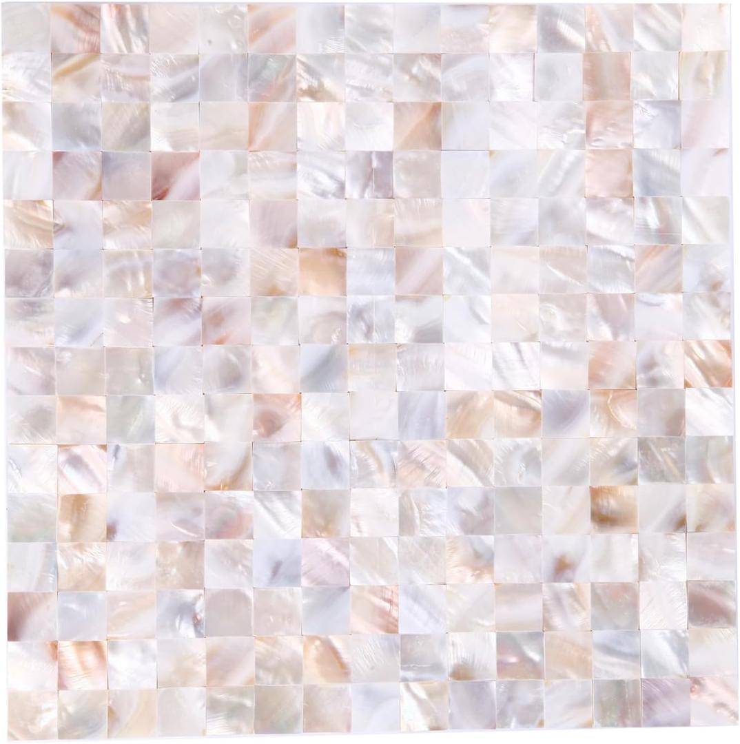 10 - Sheet Pearl Shells Tile Peel and Stick Backsplash, Self Adhesive Wall Tile for Kitchen, Bathroom, Bedroom (11.8"X11.8", Colorful Nature)