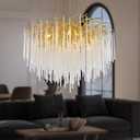 Modern Crystal Chandelier Gold Tree Branch Chandeliers Dining Room Chandeliers Over Table Luxury Round Chandelier for Living Room Bedroom, 24inch 8-Lights (Icicle-D24")