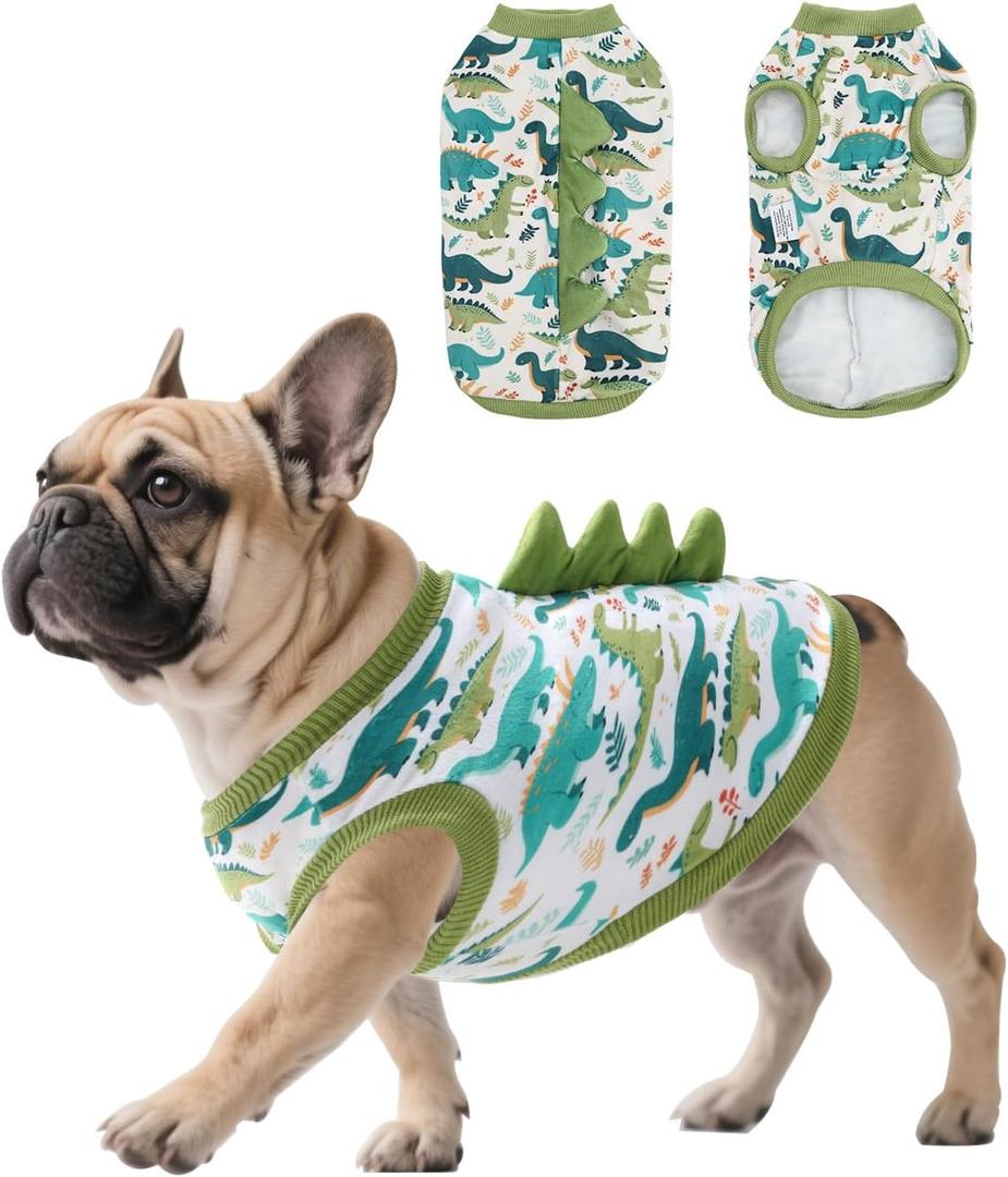 CuteBone Dinosaur Costume Dog Shirt, Stretchy Velvet T-Shirt Clothes for Small Dogs, Soft & Breathable Pet Tee Outfit Cat Apparel for Daily Wear, Cozy Pullover Design Puppy Fashion COSBX03S, Small