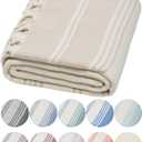 DEMMEX Organic Turkish Cotton Ultra Soft Bath Towel - Luxury Oversized Peshtemal for Bathroom, Bath Sheet - Lightweight Quick-Drying Beach Towel - Prewashed, Diamond Weave, 71x36'', White-Beige