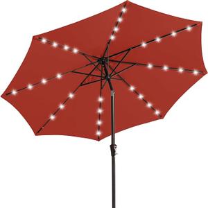 JEAREY 9FT Outdoor Patio Umbrella with Solar Lights, LED Lighted Pool Umbrella with Tilt and Crank, Outdoor Table Umbrellas for Deck, Yard & Market (Burgandy)