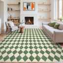 LIVEBOX Washable 8x10 Diamond Rugs for Living Room, Non-Slip Checkered Rug Soft Modern Neutral Geometric Plaid Area Rug for Bedroom, Large Farmhouse Carpet for Office Kids Room Classroom Dorm, Green