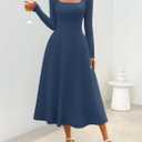 MEROKEETY Women's Fall Dresses 2025 Long Sleeve Square Neck Elegant Classy Winter Cocktail Wedding Guest Midi Dress