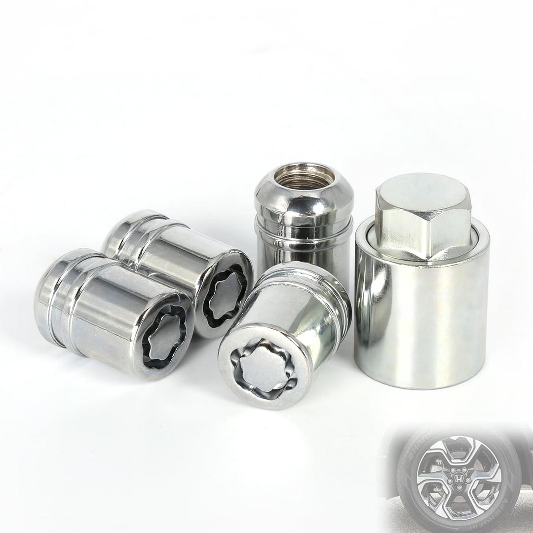 Anti-Theft Wheel Lock Lug Nuts, M12x1.5, 4-Piece Set + 1 Hex Key, Compatible with Honda Accord, CR-V, Civic, HR-VReplace 08W42-SNA-101