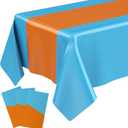 Oudain 3 Pcs Blue & Orange Party Tablecloth 54 x 108 Inch Party Decoration Plastic Rectangle Table Cloth Waterproof Table Cover for Girl Birthday Wedding Bachelorette Anniversary Supplies