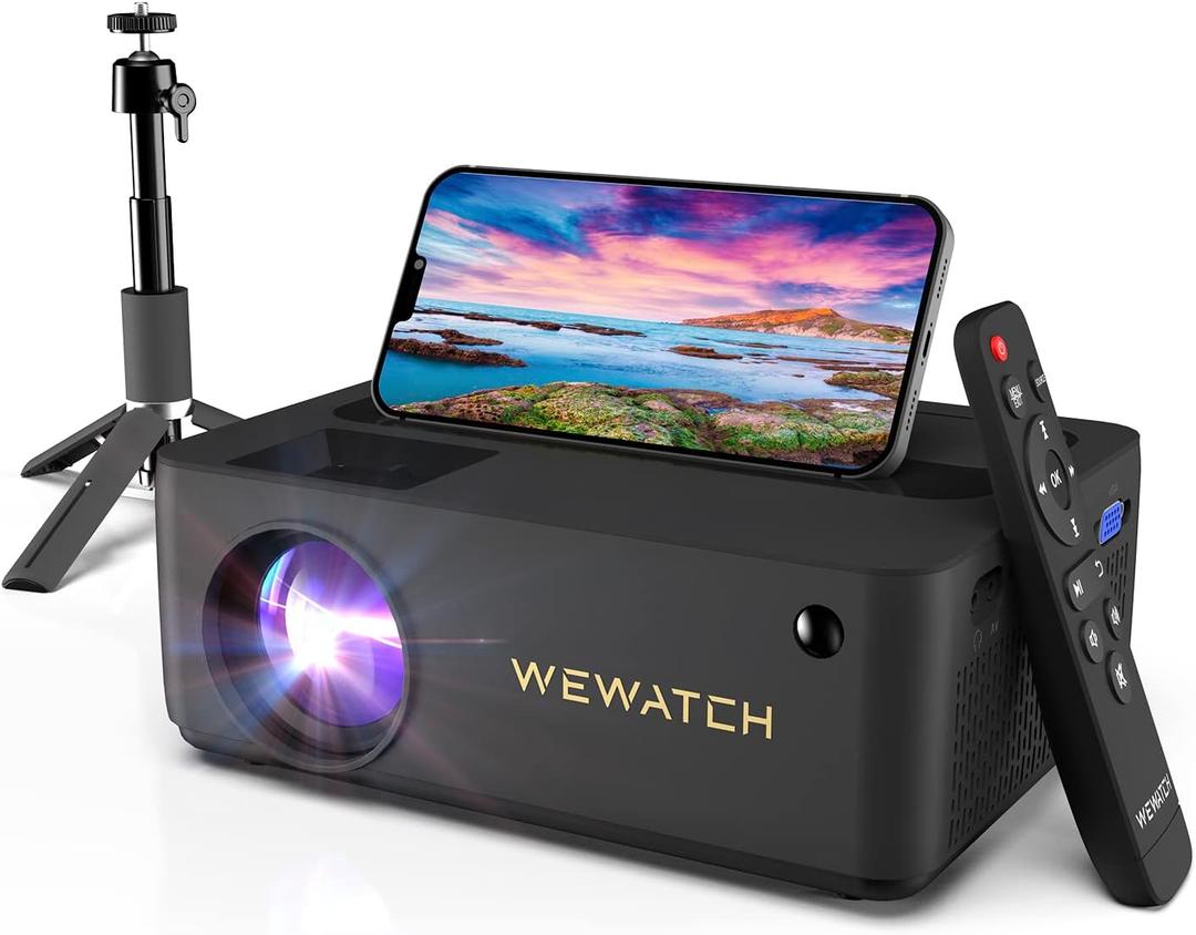 WEWATCH Projector, Native 1080P Bluetooth Projector with 12" Tripod Stand, 13500L Portable Outdoor Mini Projector, Movie Projector Compatible with TV Stick, Smartphone, Laptop, PS5, HDMI, USB, AV, VGA
