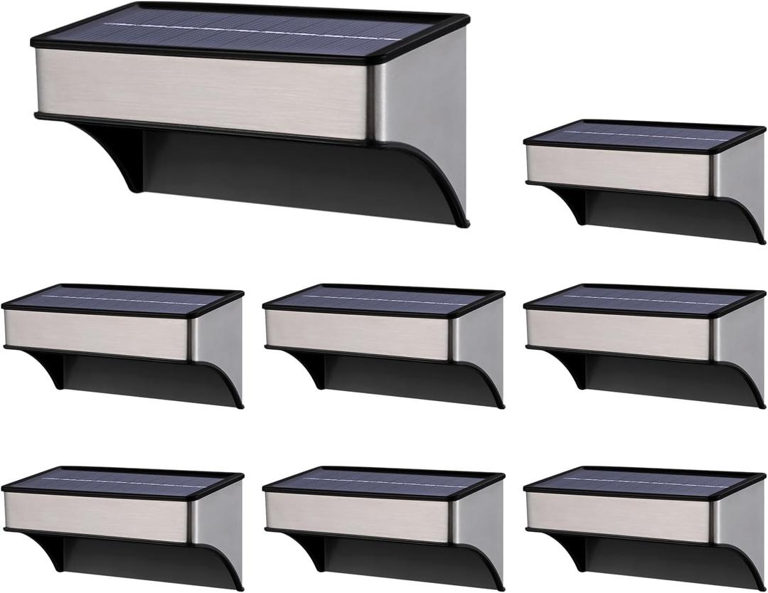 Solar Fence Lights Outdoor 8 Pack,Solar Step Lights Waterproof Led IP65 for Outside Stairs, Wall,Patio,Yard,Pool and Pathway,60 Lumens, Warm White/8 Colorful Modes