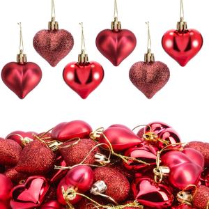 60pcs Valentine's Day Heart Ornaments - Valentine's Mother's Day Heart Baubles Shaped Hanging Ornaments Decoration for Valentine Tree Wedding Anniversary Party (Red) (Red)