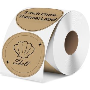 iEager 3 Inch Circle Thermal Sticker Labels, Self-Adhesive Round Direct Thermal Label, Multi-Purpose Roll Thermal Stickers, 500 Labels, Brown