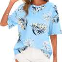 PRETTYGARDEN Summer Leopard Print Tops for Women Short Sleeve Crew Neck Floral T Shirts Casual Blouses (S)