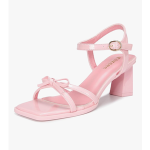 rsxses High Heels for Women Bow Block Chunky Heels Square Open Toe Sandals Wedding Dress Party Strappy Heels, 9.