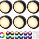 Cadrim Puck Lights, 6 Pack 13 Colors Changeable LED Puck Lightings Battery Powered Dimmable Under Cabinet Lights, Battery Powered Under Counter Lights with 2 Wireless Remote Controls, Black