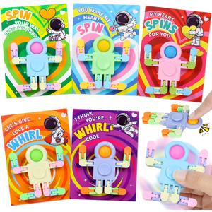 Valentines Day Gifts for Kids, 30 Pack Astronaut-Shaped Fidget Spinner POP Toys with Greeting Card for Kids Classroom Exchange, Valentine Prizes for Boys Girls School Party Favor