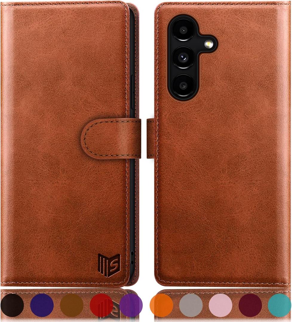 SUANPOT for Samsung Galaxy S24 5G Wallet case with RFID Blocking Credit Card Holder,Flip Book PU Leather Protective Cover Women Men for Samsung S24 Phone case Light Brown