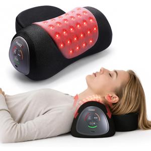 FliKEZE Neck Support Pillow with Air Lift Massage | Dynamic Air Lift Support With Dual-Wavelength Red Light, Gentle Heat, Cordless Design And Removable Small Pillow, Black