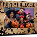 Happy Halloween Photo Frame - Wooden Photo Frame, Can Hold 4" x 6" Photos, Castle Cemetery Horror Atmosphere Theme Decorations, For Photo Display, Home, Office Decoration or As Gift - A02