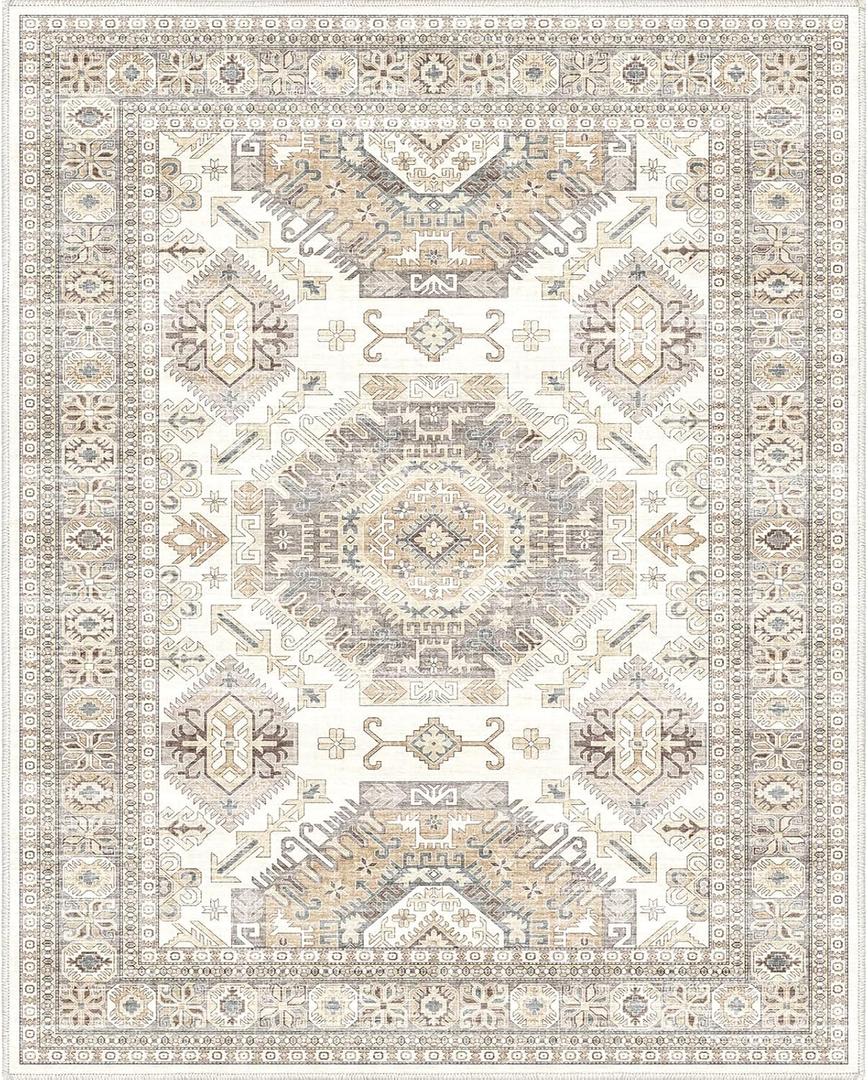 8x10 Area Rugs for Living Room, Washable Rug 8x10,Vintage Rug for Farmhouse Bedroom Dining Room (Beige Multi)