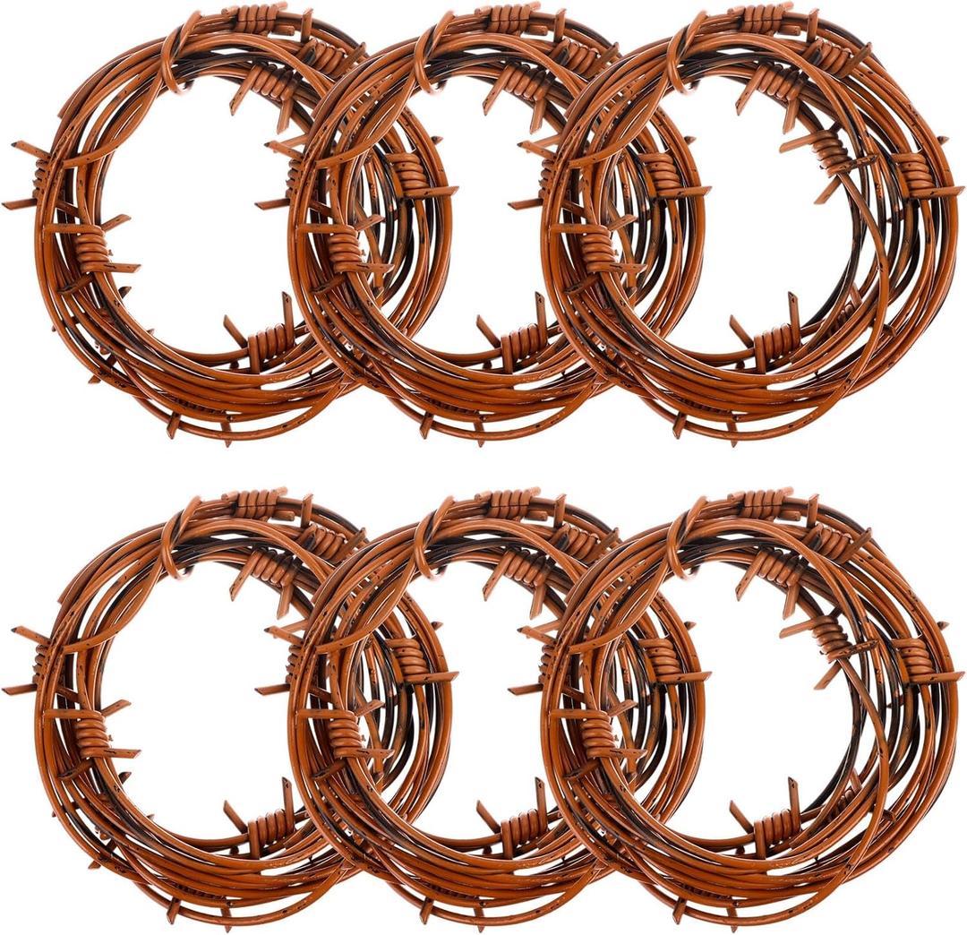 49 Foot Fake Rusted Barbed Wire Decoration 6 Pcs Halloween Plastic Barb Wire Decoration Prop Rust Red Western Decor Rusty Western Party Decorations Cowboy Decor for Cowboy Western Party Decor