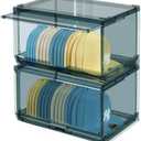 SCAVATA 2 Pack Large Hat Organizer Box, Stackable Clear Baseball Caps Holder Box Containers with Sliding Door for Hats Snapback Cap Storag, Hat Rack Display Case, Holds 20 Hats Each -Blue