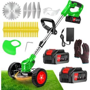 21V Cordless Weed Wacker with Wheels, 3-in-1 Electric Grass Trimmer, 33 inches