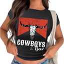 Cowgirl Cropped Shirt for Women Country Concert Vintage Graphic Tee Western Cowboy Rodeo Crop Tops (Small, Black)