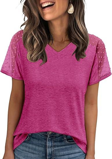 Magritta Women Mesh Sleeves Casual T-Shirts Summer Fashion See Through Blouses Tee Medium