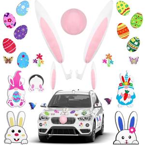 21 Pcs Easter Bunny Car Decorations Rabbit Ears Decorations and Egg Bunny Refrigerator Magnetic Stickers Spring Reflective Garage Magnet for Truck Vehicle Auto Easter Party Decorations