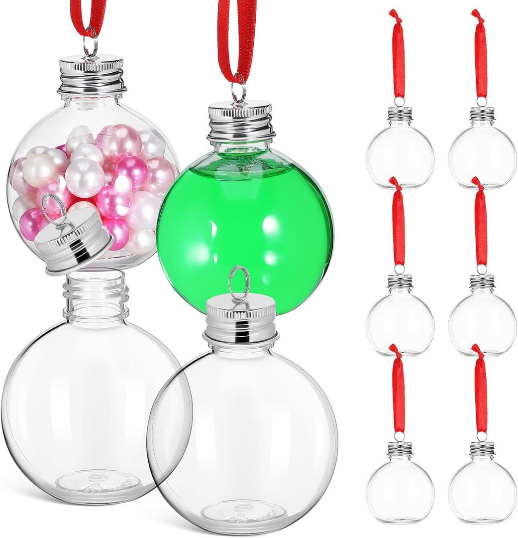 DECHOUS 10Pcs Christmas Ornament Drink Balls: Fillable Christmas Booze Balls 5 oz Clear Plastic Shot Glass Ornaments for Xmas Party Holiday Decoration