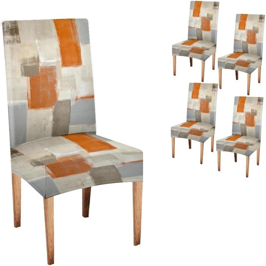 CAPSCEOLL Orange and Grey Chair Covers Chair Seat Cover Set of 4 Removable Washable Parson Chair Covers for Dining Room Living Room Kitchen Christmas (Abstract 5)