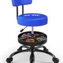 Rolling Shop Stool with Wheels, Garage Work Mechanic Stool, Blue, Round Base