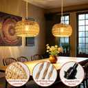 Hanging Lights with Plug in Cord Rattan Hanging Lamp Boho Ceiling Light Fixtures Farmhouse Pendant Lamp Shape for Living Room Bedroom Kitchen