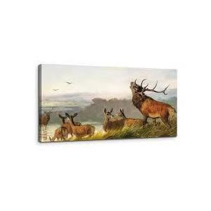 SERIMINO Animal Deer Vintage Wall Art for Living Room, Meadow Landscape Canvas Prints, Retro Large Wall Decor, Nature Scenery Canvas Prints, Farmhouse Home Decor for Bedroom, 20x40 Inch