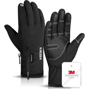 krosa Winter Gloves For Men Women Made with 3M Thinsulate, Waterproof Ski Gloves for Cold Weather with 10 Touchscreen Fingers (X-Large, Black)
