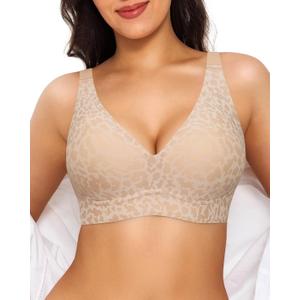 Popilush Wireless Bras Women Seamless No Underwire Push Up Bra Supportive Deep V Bralette Everyday Comfortable T-Shirt Bra (M)