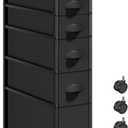 LASZOLA 5 Drawer Narrow Dresser Slim Cabinet Skinny Storage Tower Chest, Ideal for Small Spaces Bathroom, Between Washer and Dryer, Lightweight Mobile on Wheels, Sturdy Fabric Drawers, Black
