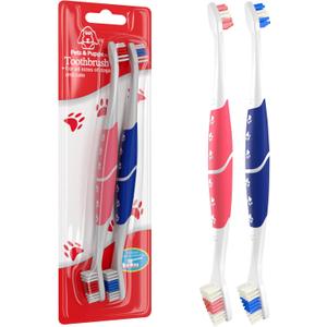 Pet Toothbrush for Dogs, Cats with Soft Bristles - Easy Teeth Cleaning & Dental Care, Non Slip Dual Head Dog Toothbrush for Medium & Large Pets, Toothpaste Not Included, Pack of 2 Pink & Blue