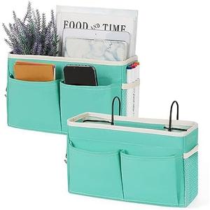Frjjthchy Bedside Caddy Hanging Storage with Water Bottle Holder for Bunk and Hospital Beds, Dorm Rooms (2 Pack Light Green)