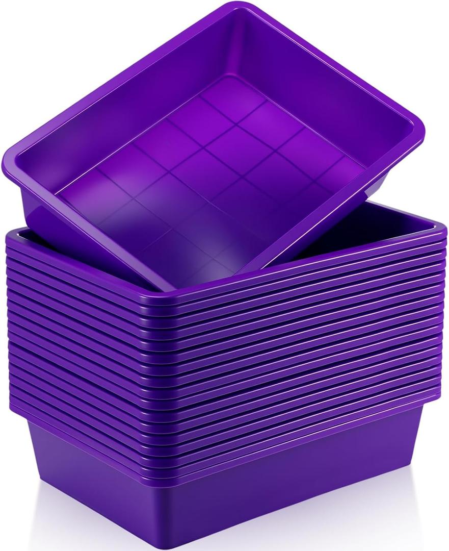 Hoteam 18 Pcs Flat Storage Organizer Bins Letter Size Paper Tray Classroom Storage Plastic Art Trays Classroom Pencil Organizer Baskets for School Office Teacher Book Organization(Purple)