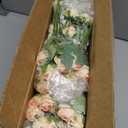 4 Sets Farmhouse Wedding Flower Centerpiece for Tables Decorations, Rustic Artificial Roses Bouquet with Metal Galvanized Vase Pot for Party Bridal Shower Event (Silver Vase & Champagne Roses)