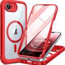Miracase Magnetic for iPhone 16e Case Full-Body Phone with Built-in Glass Screen Protector, [Compatible with MagSafe] Military Drop Proof 16E Cover Bumper 6.1 inch, Red