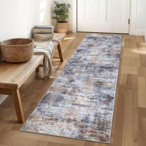 IOHOUZE Abstract Runner Rug 2x6 Ft Washable Runners for Hallways, Non Slip Kitchen Runner Soft Printed Faux Wool Entryway Runner Indoor, Modern Abstract Floor Carpet for Hall Bedroom, Orange Grey (2' x 6' (Runner), Orange/Brown/Grey)