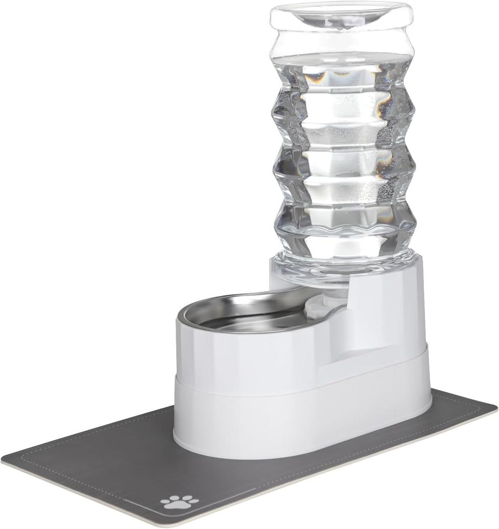 RIZZARI Large Water Dispenser for Dogs: 8L Gravity White Automatic Stainless Steel Waterer - 100% BPA Free - Raised Pet Feeder for Pet Dogs Indoor/Outdoor (Pearl)