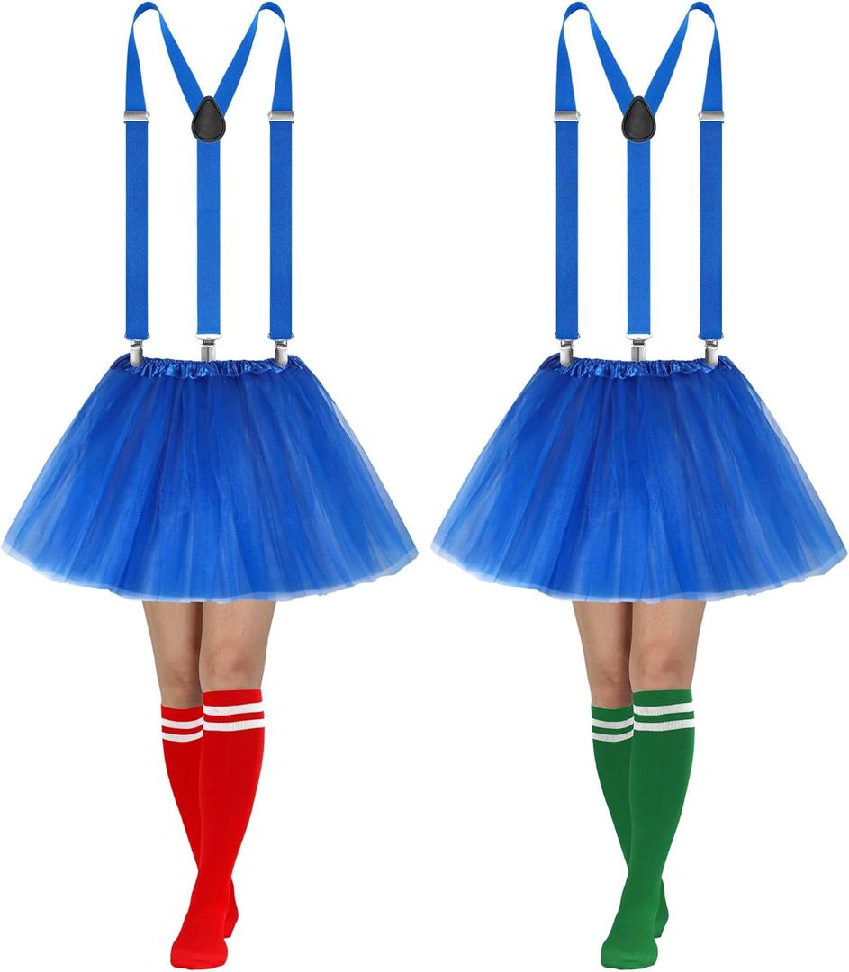 Sintege 2 Set Women Tutu Costume 5 Layered Tulle Skirt Tutu Y Back Suspender Knee High Sock for Halloween Party Cosplay
