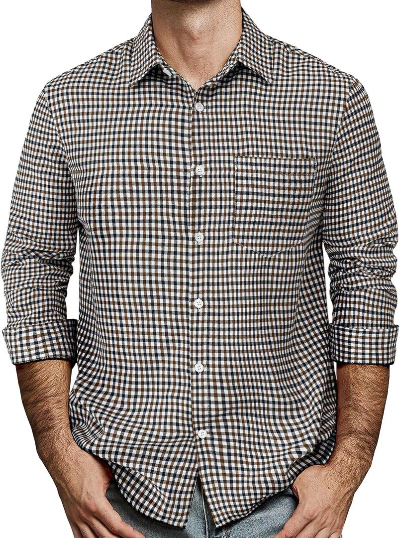 Mens Gingham Button Down Shirt Long Sleeve Dress Shirts Business Casual Shirts with Pockets (M)